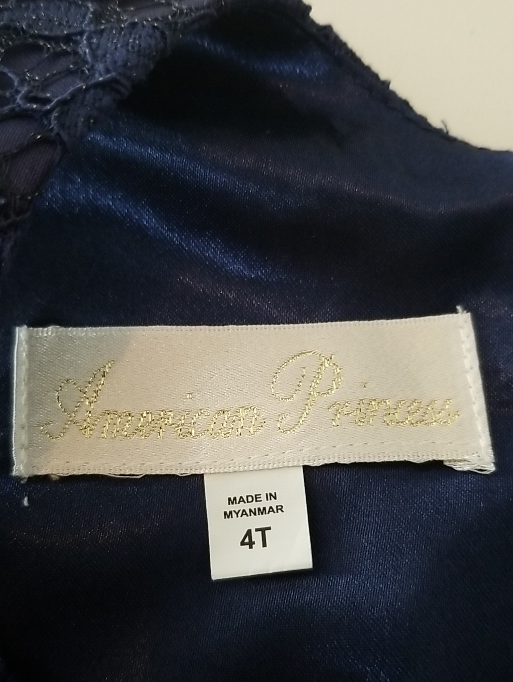 American Princess Navy and White Lace Pearl Trim Dress - Picture 8 of 8
